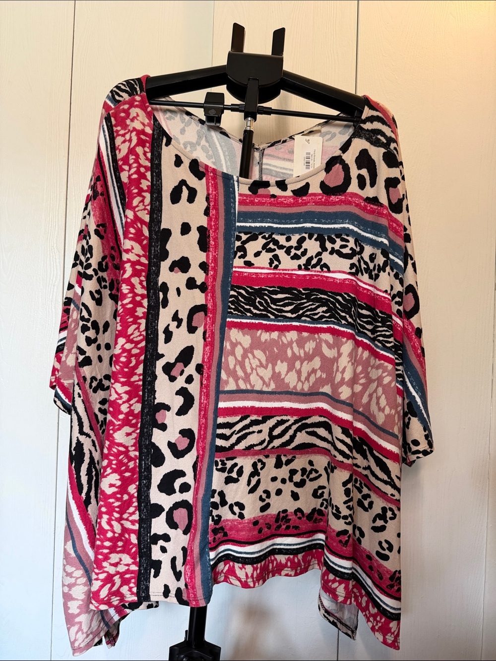 ODDY Pink, Cream & Black Animal-Print Short Sleeve Tunic